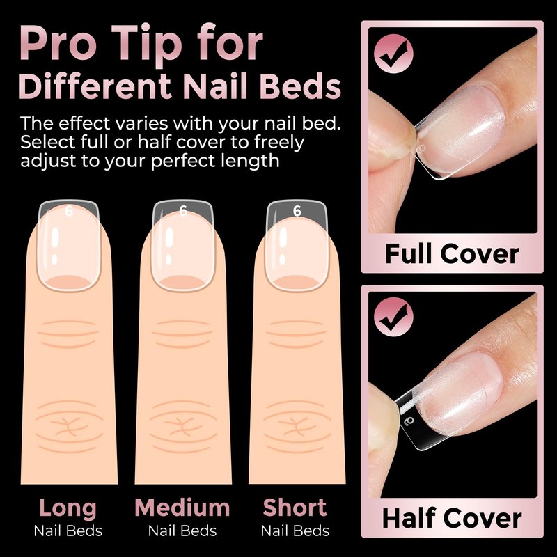 Luckyfairy Extra Short Square Fake Nails, Soft Gel Pre-Shaped Acrylic XS Short Square Nail Tips, Half Matte Full Cover Clear Press on Flase Nail Tips for Nail Extension Home DIY 240pcs/12 Sizes