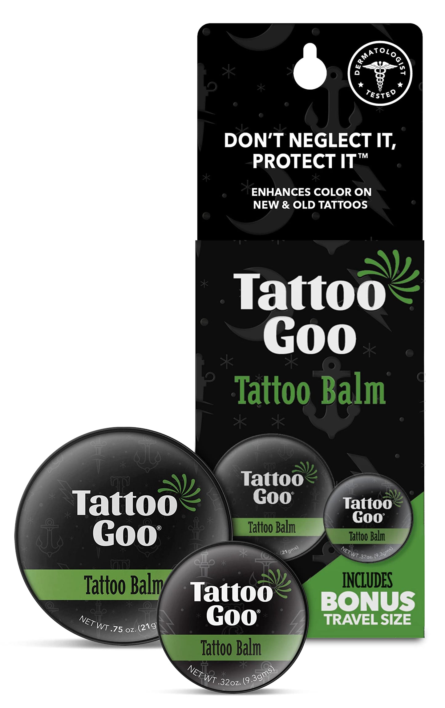 Tattoo Goo Tattoo Aftercare Balm, 0.75 oz & 0.32 oz, Travel Duo, Natural Olive Oil & Beeswax, Supports Vibrant Color, Hydrates Fresh Ink, Moisturizing & Lightweight, No Petroleum, Mild Scent