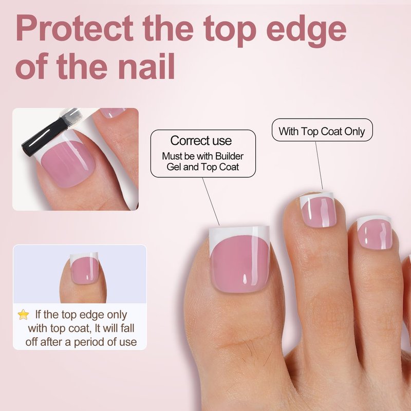 Misssix French Tip Press on Toe Nails, French Square Toe Nail Tips, Soft Gel False Toenail, Acrylic Soak off Fake Toe Nails for Women Nail Art DIY 15 Sizes