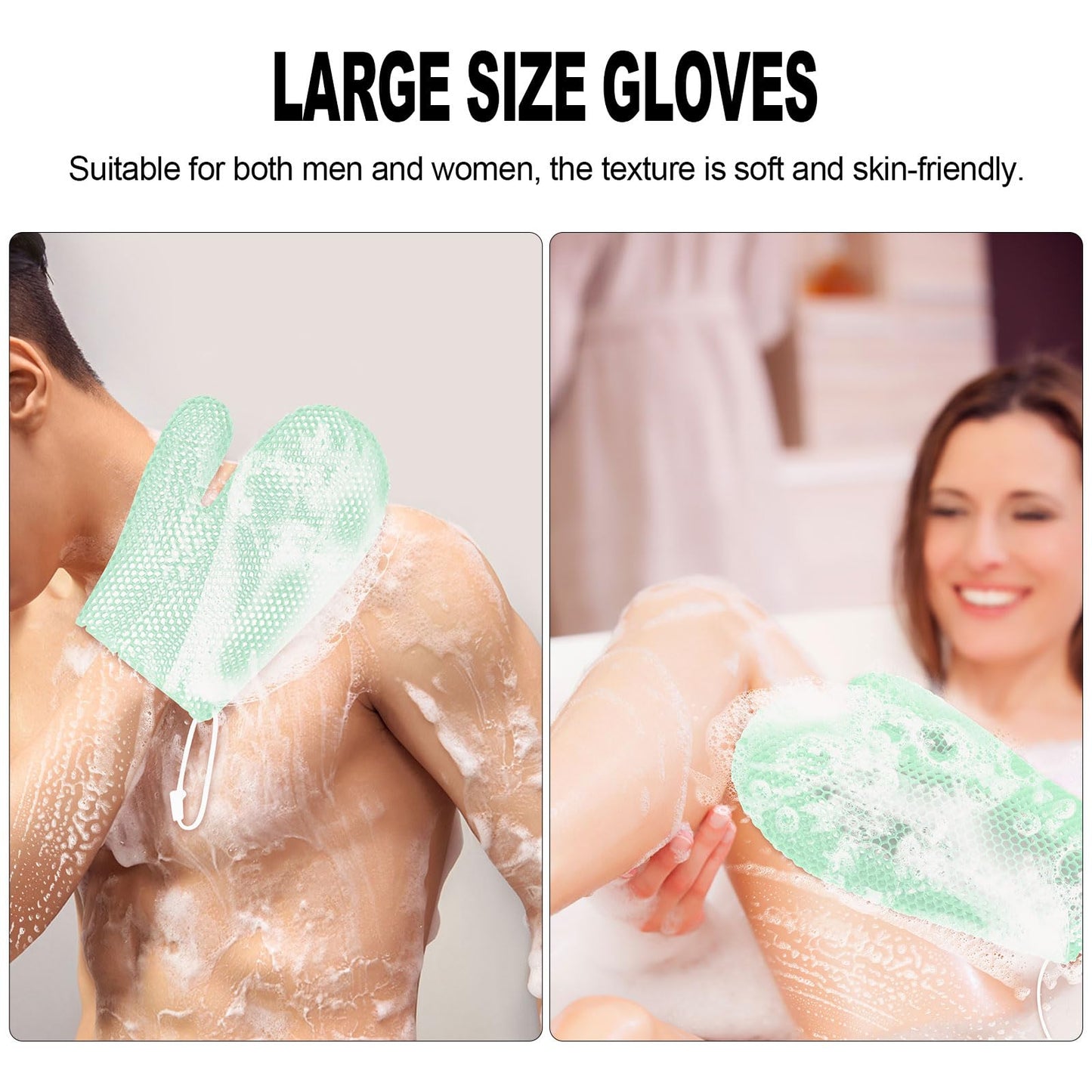 Honeycomb Exfoliating Bath Gloves - Microfiber for Enhanced Blood Circulation & Soft, Smooth Skin for All Skin Types (Green - Glove)