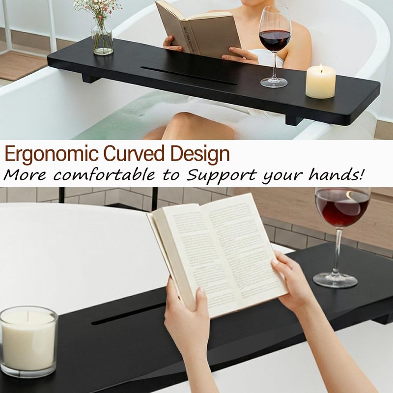 Elegant Black Bamboo Bathtub Tray Caddy for Freestanding Tub, 35" L Adjustable Bath Tray for Tub, Luxury Spa Bathroom Tray Organizer Table, Bath Tub Accessories for Women, Housewarming, Birthday Gifts
