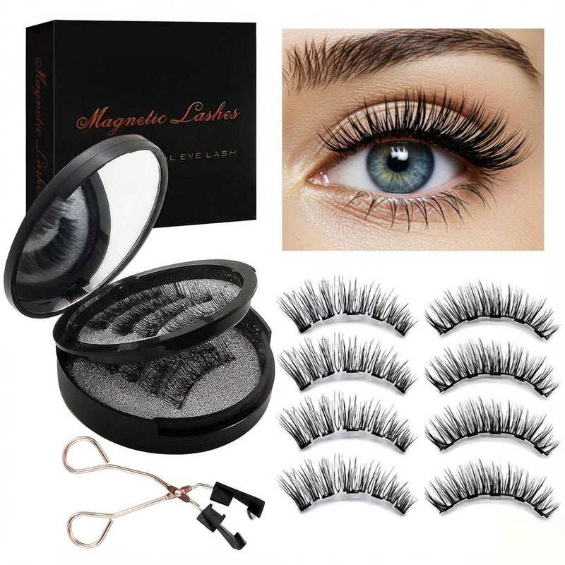 Magnetic Eyelashes with Applicator, 4-Pairs Natural Look Reusable False Lashes for Effortless Wearing, No Glue Needed & Comfortable All-Day Wear