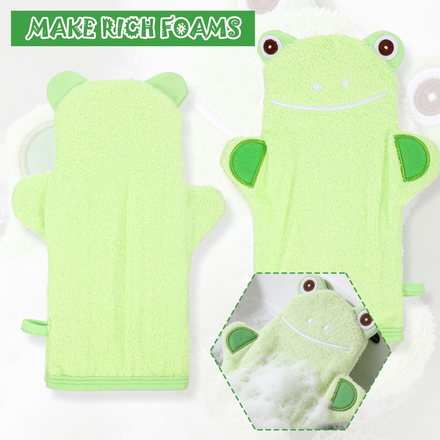 6Pcs Baby Bath Mitt Washcloths Gloves Soft Panda Toddler Washcloths for Kids Cute Animal Designs Yellow Duck Shark Sheep Cotton Towel Gentle Scrub for Baby Bath Shower