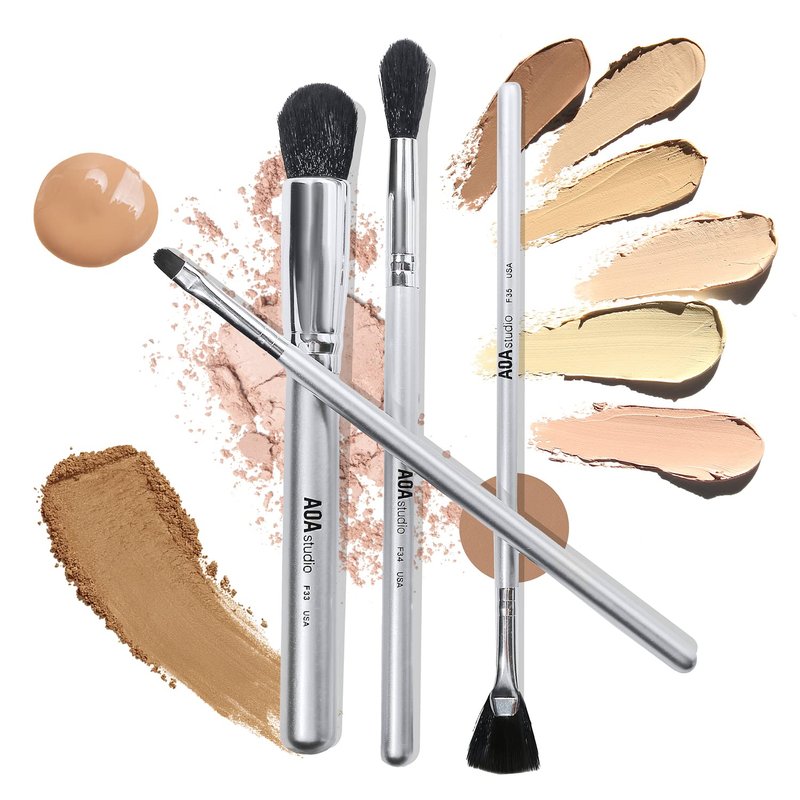 AOA Studio 10-Piece Silver Brush Set | Professional Foundation, Blending, Blush & Powder Brushes
