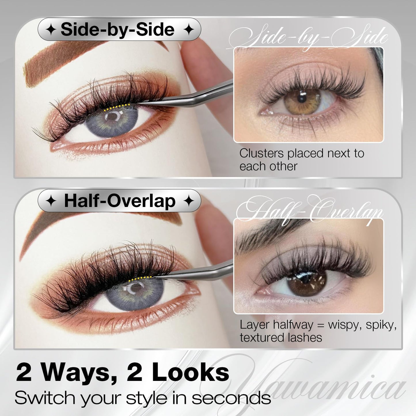 Spider Lash Clusters Wispy Fluffy Eyelash Clusters DD Curl Cluster Eyelash Extensions Natural Volume Individual Lashes 10-14mm Cluster Lashes with Invisible Band DIY Lash Extension by Yawamica