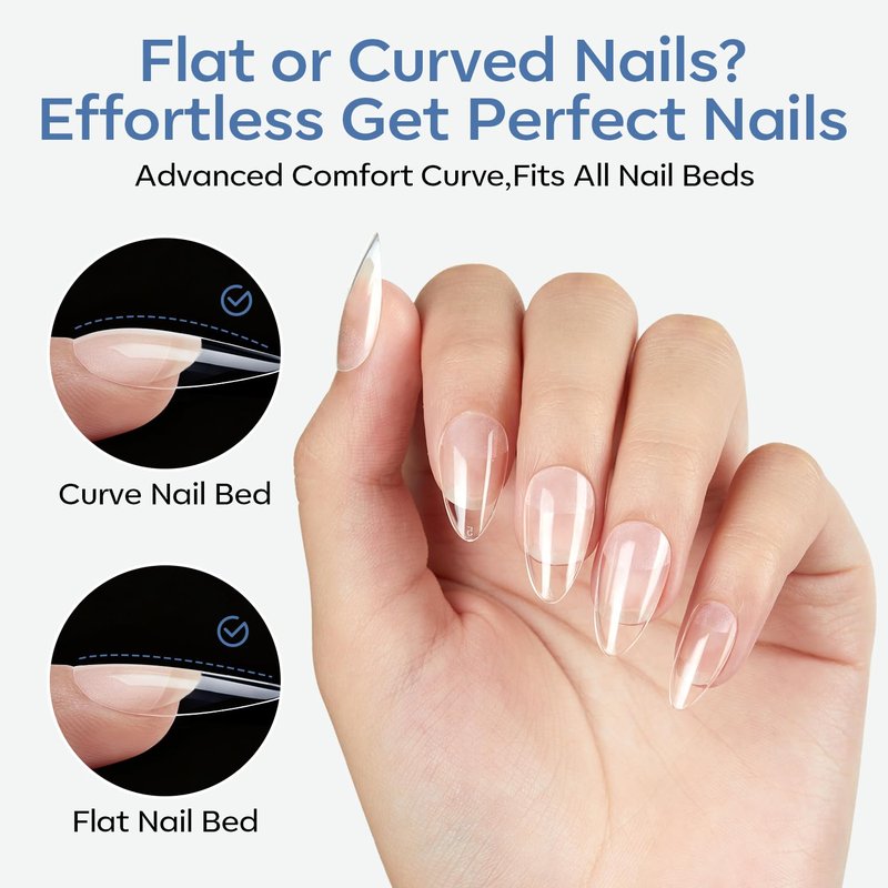 modelones Gel Nail Tips 3D Gel Kit Rhinestone Glue, 360pcs Pre-Etched Clear Fake Nails Press On Full Cover Half Matte 15 Sizes Acrylic Tips for Extension Salon