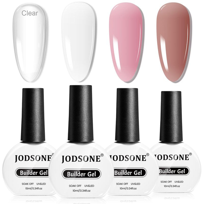 JODSONE Builder Gel Set - 4Pcs 10ML Nail Apex & Extension Strengthener | Clear, White, Pink, Brown