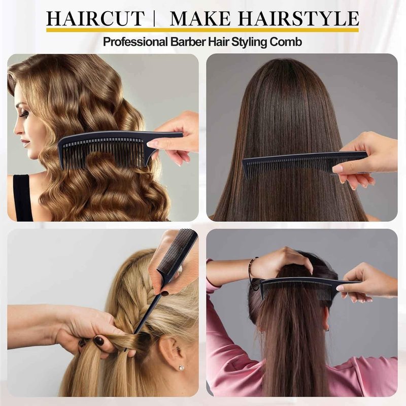 Premium Black Carbon Fiber Hair Comb Set - 4 Professional Combs for Teasing & Parting | All Hair Types