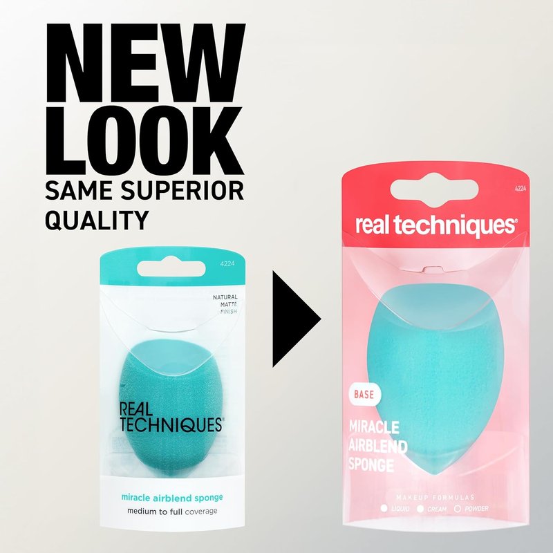 Real Techniques Miracle Airblend Sponge - Matte Makeup Blending Sponge for Liquid & Cream Products, Latex-Free, 1 Count