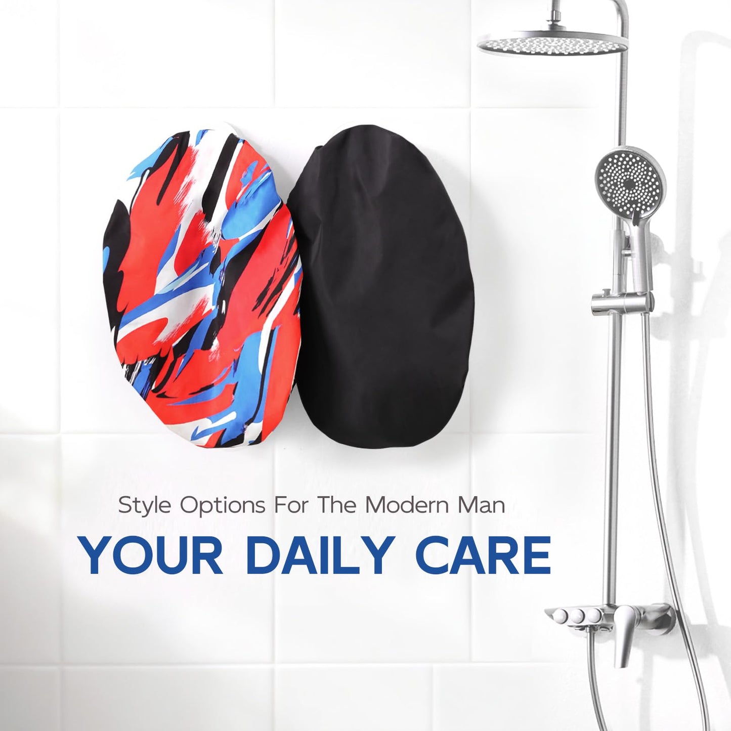 Years calm Shower Cap for Men Waterproof Reusable - Fashion Dual-Layer Design, Adjustable Elastic Band for Long & Curly Hair, XL Bath & Spa Cap for Travel, Satin Lined Shower Cap Black
