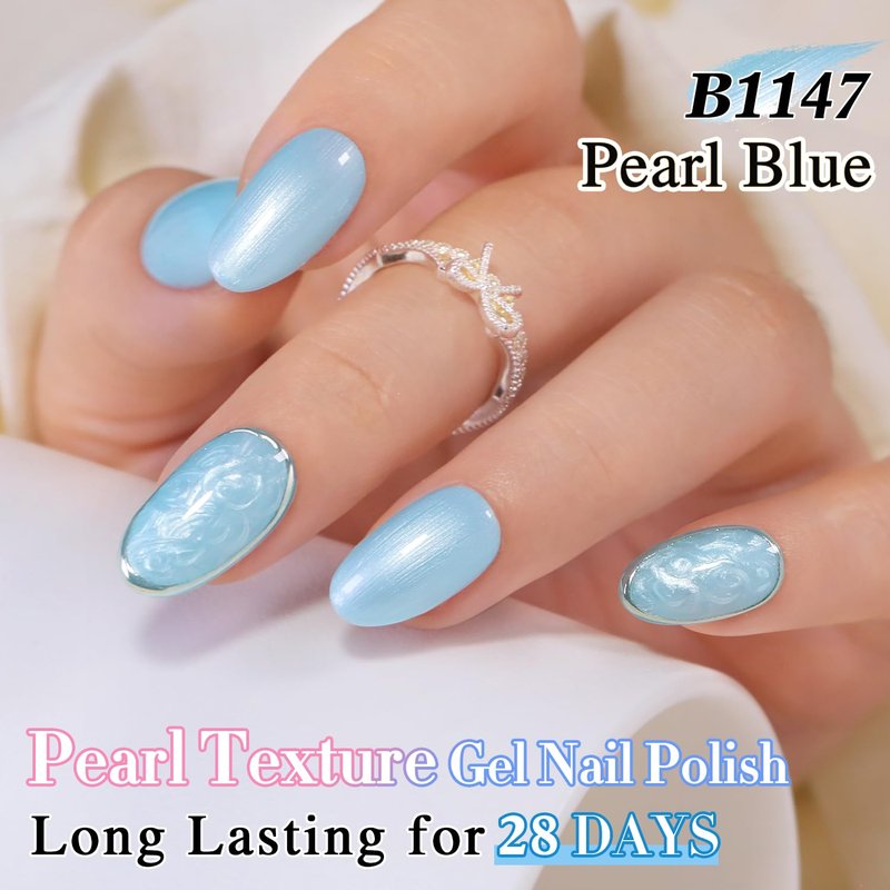 Gel Nail Polish - Double Rhythm 15ML Pearl Blue Soak Off for DIY Manicure at Home