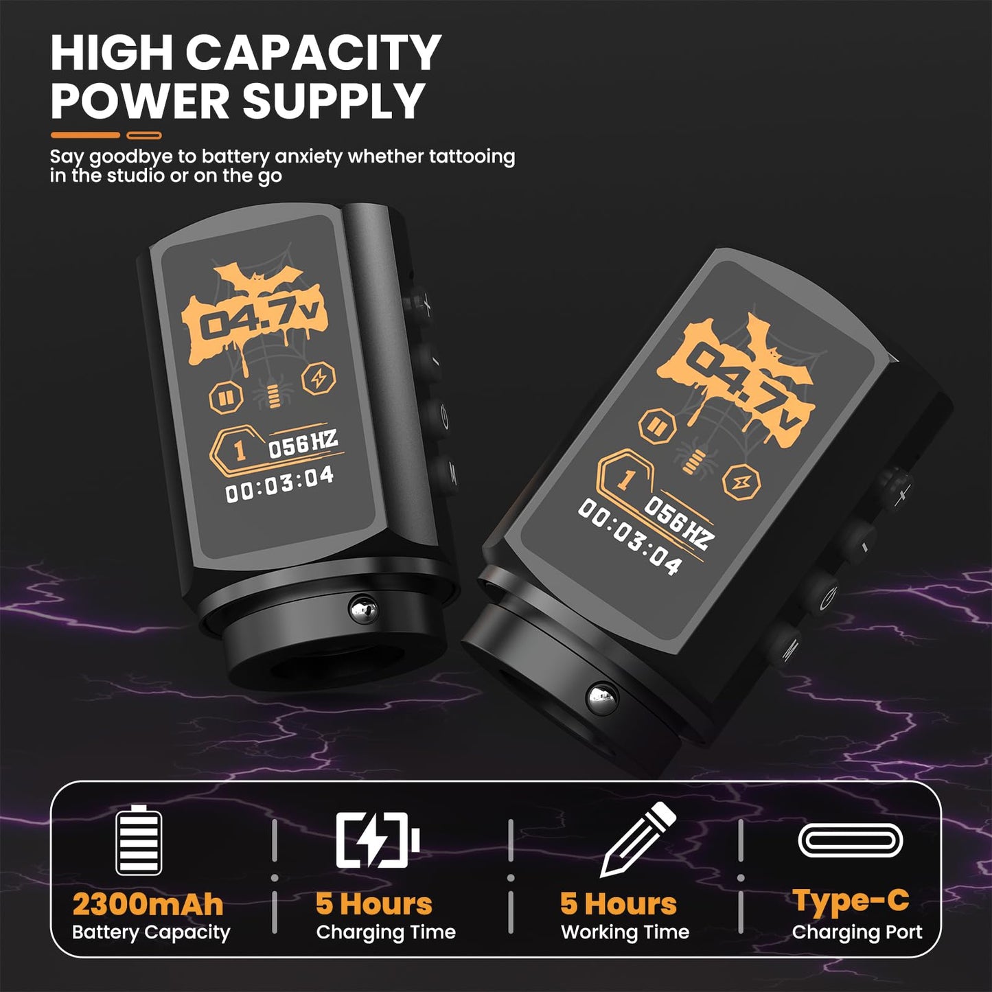 Wormhole 2,300mAh Battery Wireless Tattoo Kit Tattoo Gun Kit with 7 Adjustable Stroke Tattoo Machine with Normal/Jump-Start/Dot Working Mode with LED Digital Display for Artist WTK0257