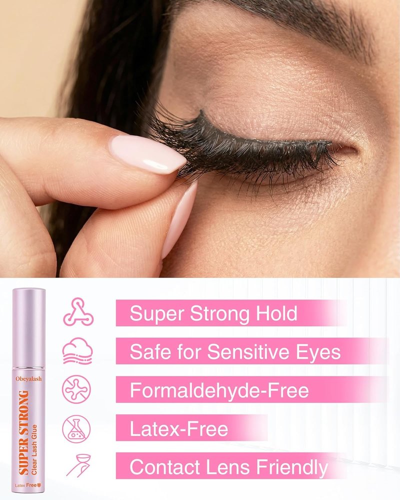 Obeyalash Strong Hold Eyelash Glue - Waterproof, Latex-Free, Quick Dry | 0.17oz Clear for Sensitive Eyes