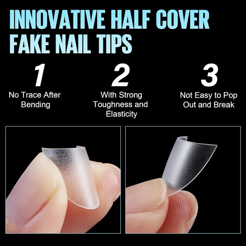 Short Coffin Nail Tips - 510Pcs Acrylic Half Cover | 12 Sizes, Matte Gel for Beginners & Pros