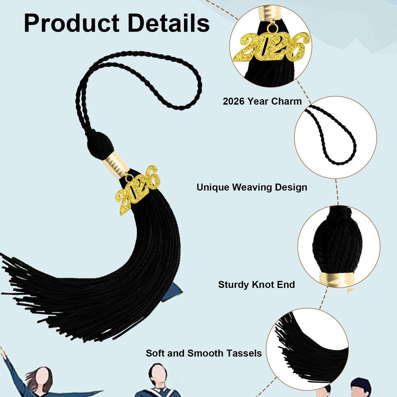 2026 Tassel Graduation, Black Graduation Tassel, 2026 Graduations Cap Tassels, Gradutate Cap Tassels with 2026 Year Gold Charms for Grad Cap Hat Accessories Ceremonies Memorial Graduations Decorations