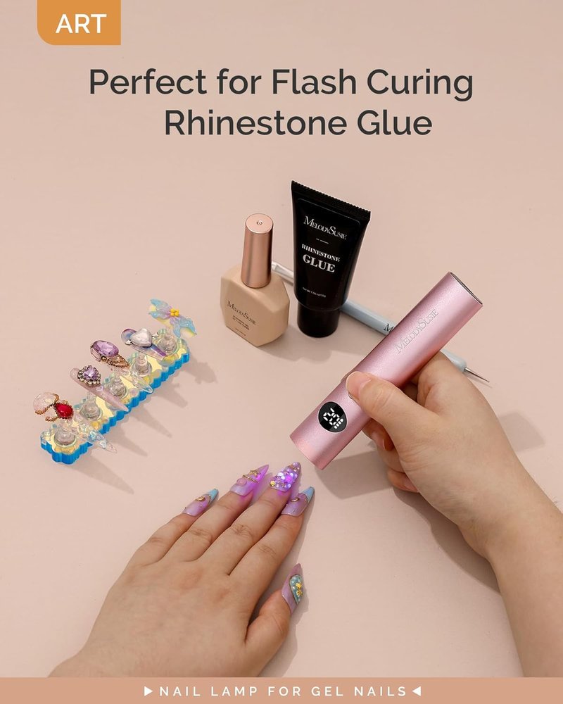 Handheld Cordless UV Nail Lamp - Rechargeable Mini LED Light with LCD Display | Cures Soft Gels & Rhinestone Glue - Pink