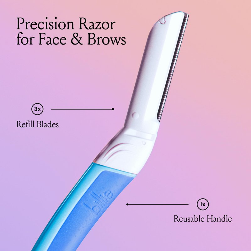 Billie - Dermaplane Starter Kit - Reusable Handle + 3 Refill Blades - Remove Facial Hair + Perfectly Shape Brows - Dermatologist-Approved - WaterPark