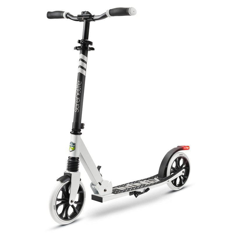 SereneLife Foldable Kick Scooter - Stand Kick Scooter for Teens & Adults with Rubber Grip at Tip, Alloy Deck, Adjustable T-Bar Handlebar Height, Smooth Gliding Wheels, Easy Maneuvering (Black & White)