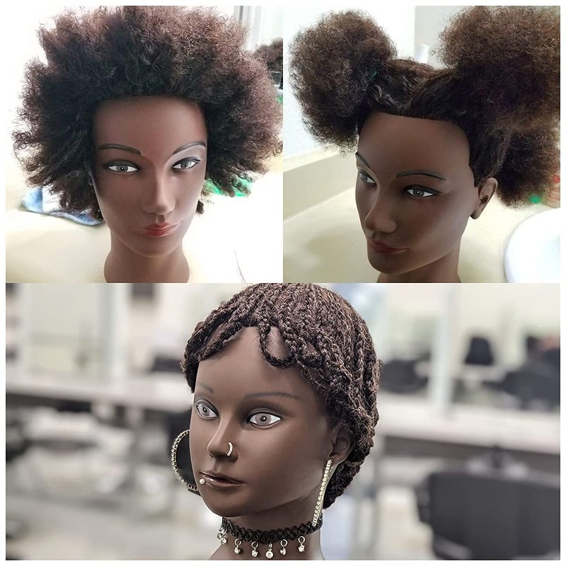 Morris Mannequin Head 100% Human Hair Training Head Kinky Curly Hair Hairdresser Manikin Head Cosmetology Doll Head for Hairdresser Practice Styling Braiding with Clamp Stand (10Inch-SY)