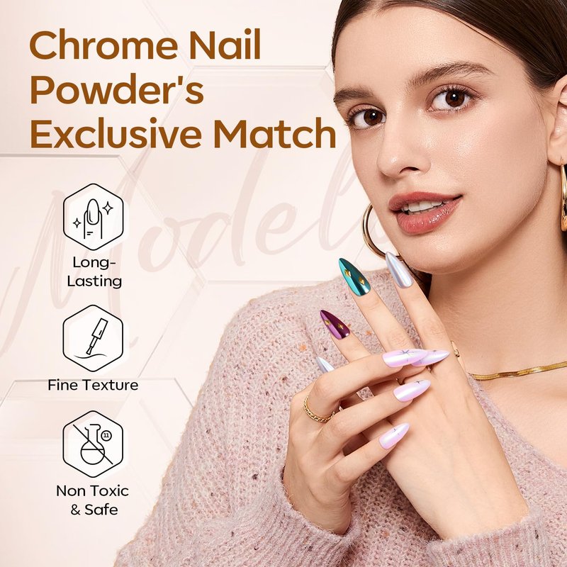 modelones Gel Top Coat for Chrome Nail Powder, Clear Mirror Gloss Metallic Finish No Wipe Gel Polish High Shine Chrom Bond Home Salon DIY Professional Long Lasting Soak Off U V Manicure Nail Art Gift