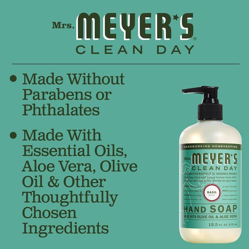 Mrs. Meyer's Clean Day Hand Soap - Basil Scent | 12.5 Fl Oz Bottle (Pack of 4)