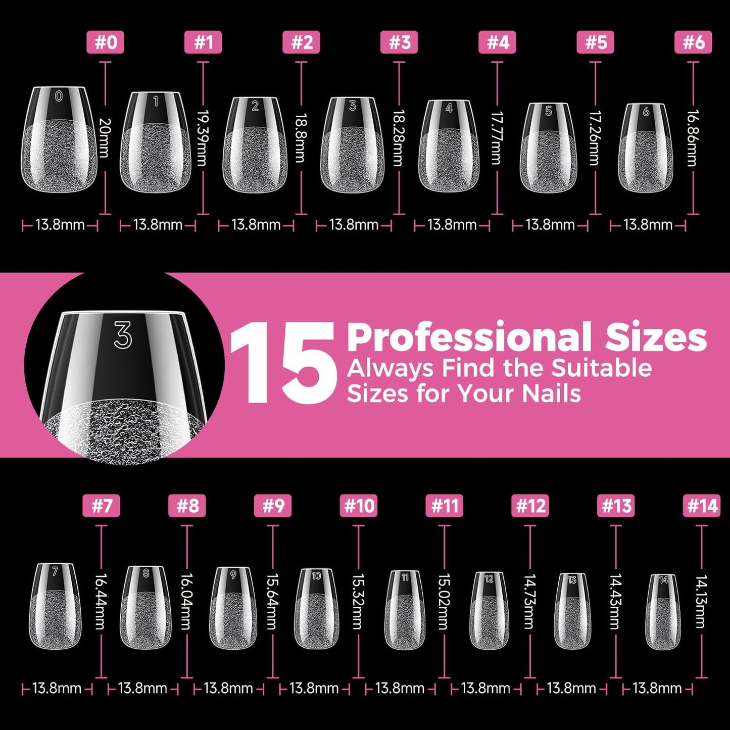 UNA GELLA Gel Nail Tips Coffin Short, 15 Sizes Short Coffin Press On Nails, Pre-Etched 300pcs Soft Gel Nail Tips Full Cover For Nails Extension Home DIY Salon