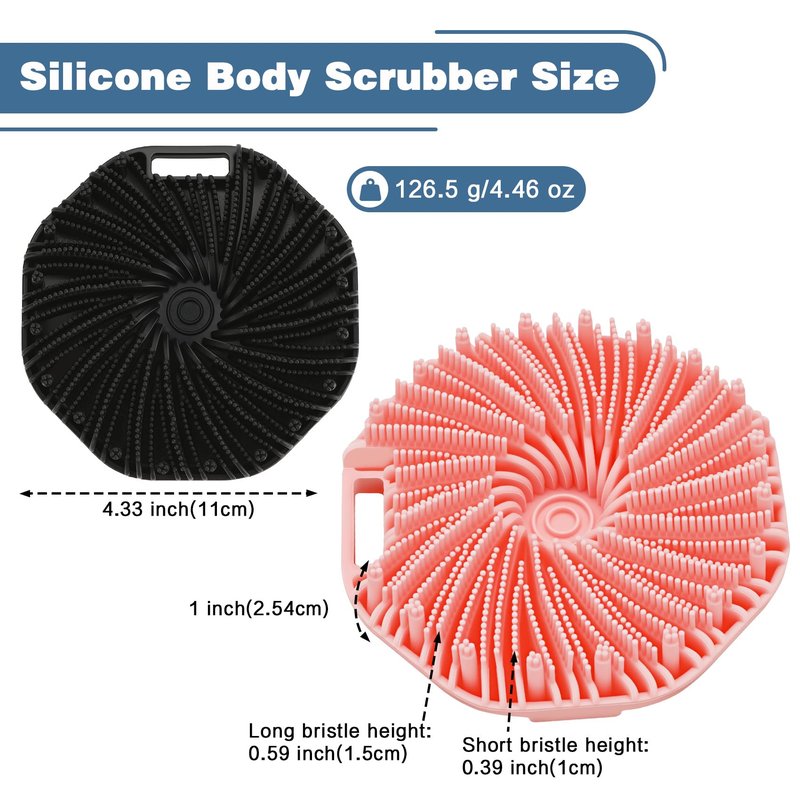 Silicone Body Scrubber, 2 PCS Exfoliating Body Scrubber, Silicone Loofah Bath Brush with Hand Strap, No-Slip Handheld Body Wash Brush Scrubber Shower Cleaning for All Skin Types(Black & Pink)