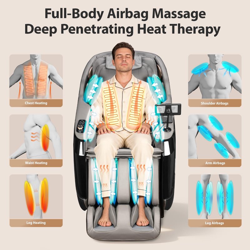 Gethope 4D Massage Chair Full Body - 53.2" Ultra Long SL-Track Massage Chair Zero Gravity Massage Recliner with Foot Roller, 10 Modes 6 Technique, 32 Airbags, 3 Core Heating, AI Voice, Yoga Stretch