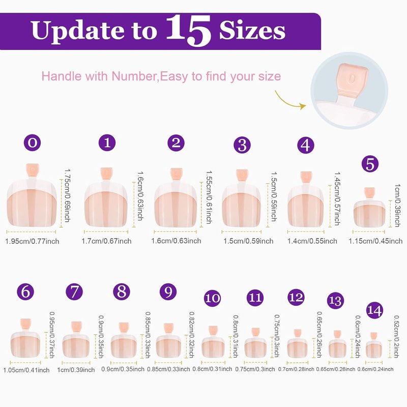 Press On Toenails for Women - 240 Pcs French Tip Set with Nail Glue | 15 Sizes Available