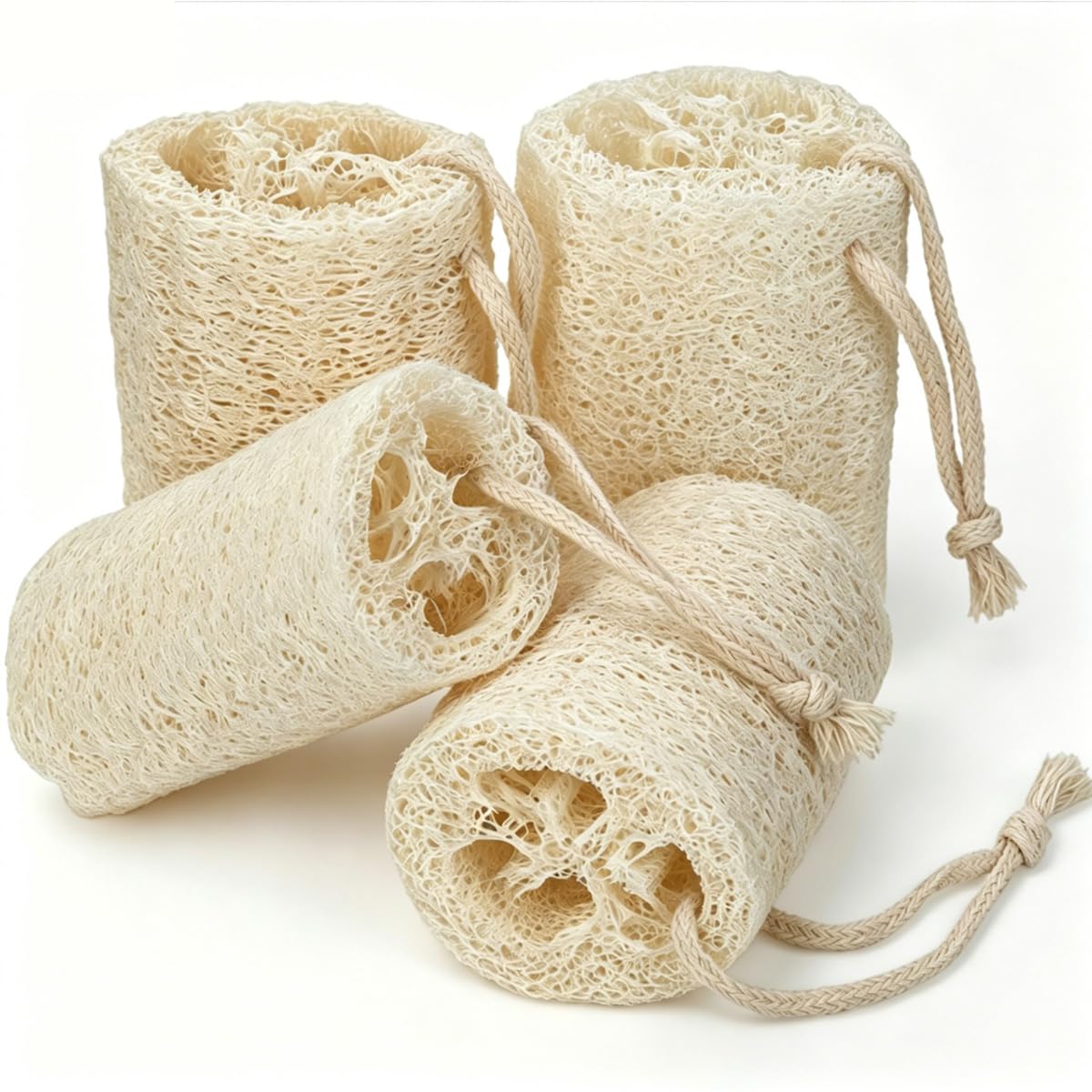 pisdoplop Natural Loofah Exfoliating Body Sponge Scrubber, Plant-Based Organic Loofa Luffa for Men & Women Skin Care Bath Shower Cleaning Back & Face, Natural Sponges for Dishes, Pack of 4