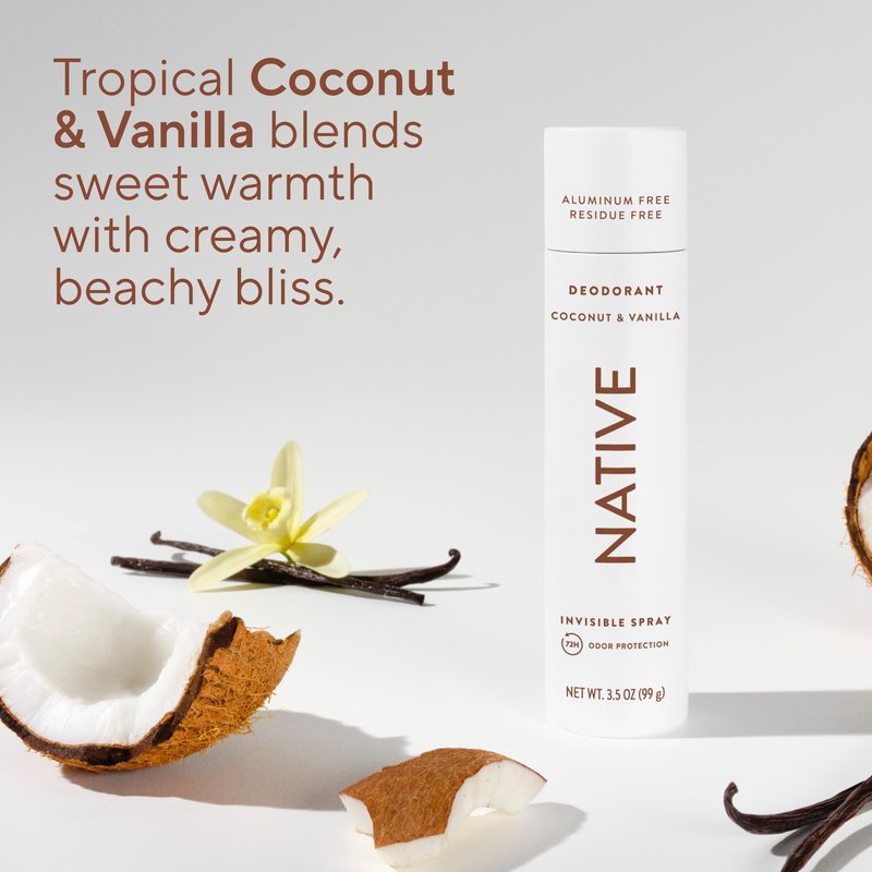 Native Deodorant & Body Spray, Coconut & Vanilla, 72-Hour Odor Protection for Underarms & Body, Aluminum Free, Quick Drying, 3.5 oz