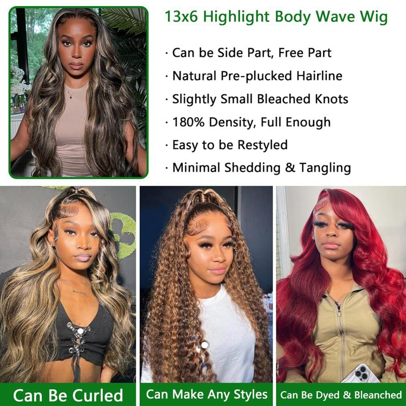 QUANDIAN 28 Inch 13x6 Balayage Highlight Lace Front Wig Human Hair 13x6 HD Lace Front Wigs Human Hair Body Wave Wig 180% Density FB/27 Colored Frontal Wigs Glueless for Women Ombre