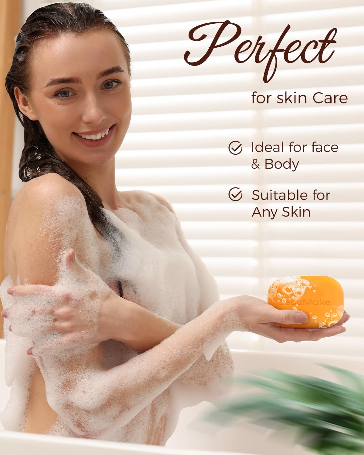 SecuMake Kojic Acid Soap, Turmeric Soap for Dark Spots with Vitamin C & Shea Butter, Paraben & Sulfate-Free - 105g x 3 Bars with African Net Sponge