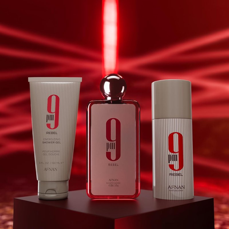 Afnan 9 PM Rebel Unisex Luxury Perfume Gift Set - Eau De Parfum 3.4 Oz | Deodorant & Shower Gel 5 Oz