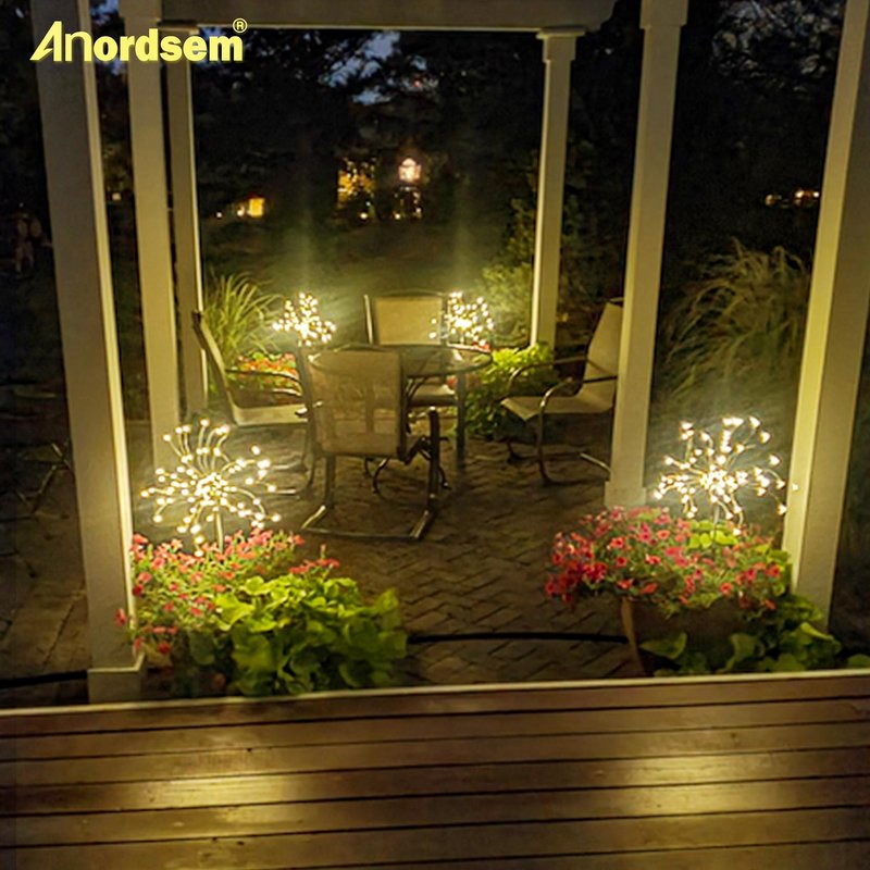 Anordsem Solar Lights Outdoor Decorative: Bendable Copper Wire with 120 LED Firework Beads - Waterproof 2 Warm Lighting Modes Yard Garden Patio - Christmas Gifts for Homeowner Over 30