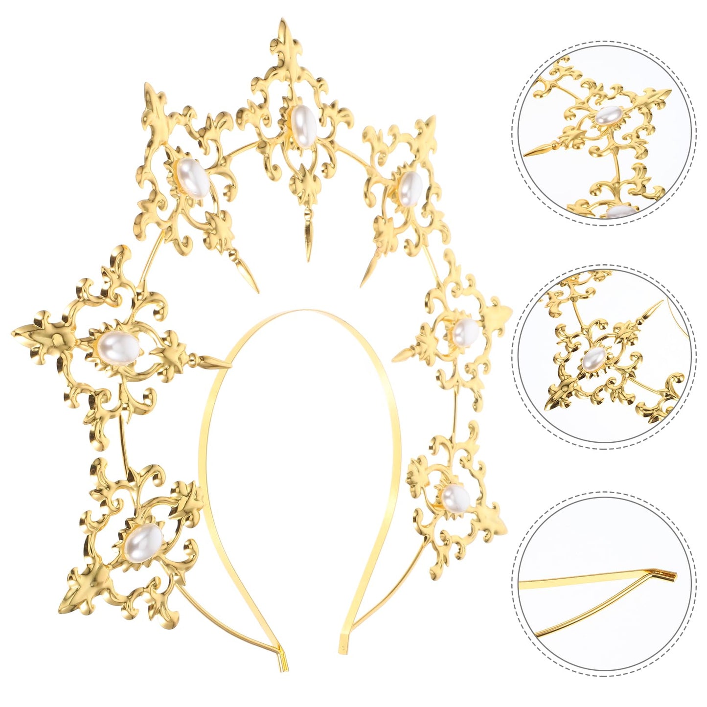 Uonlytech Angel Bridal Gold Halo Headband, Angel Halo Headband Crown Retro Goddess Halo Hair Band Wedding Headpiece for Women Girls Bridal