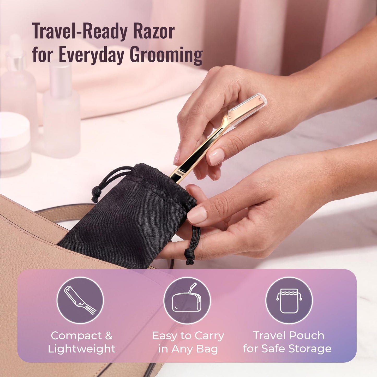 MyMed 2-in-1 Stainless Steel Dermaplane Razor for Women Face Razors for Women, Eye Brow Razors & Face Shaver for Women
