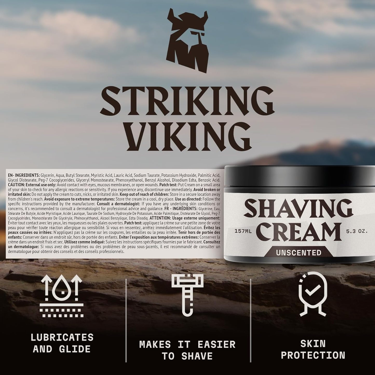 Striking Viking Men's Shaving Cream - 5.3 Oz, Pack of 1, Unscented - Irritation-Free Sensitive Skin - Compact Travel Shave Cream - Smooth Lather