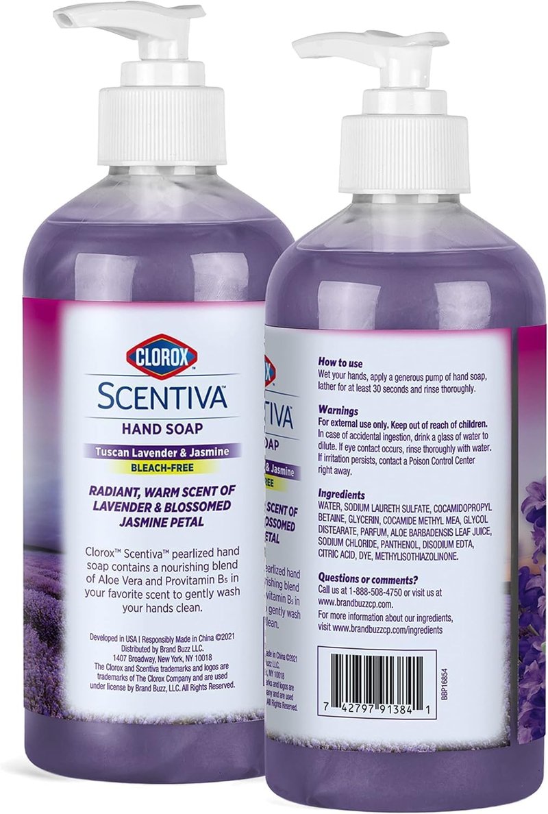 Clorox Scentiva Liquid Hand Soap - Tuscan Lavender & Jasmine Scent | Bleach-Free, Aloe Vera, 14 Fl Oz - 2 Pack