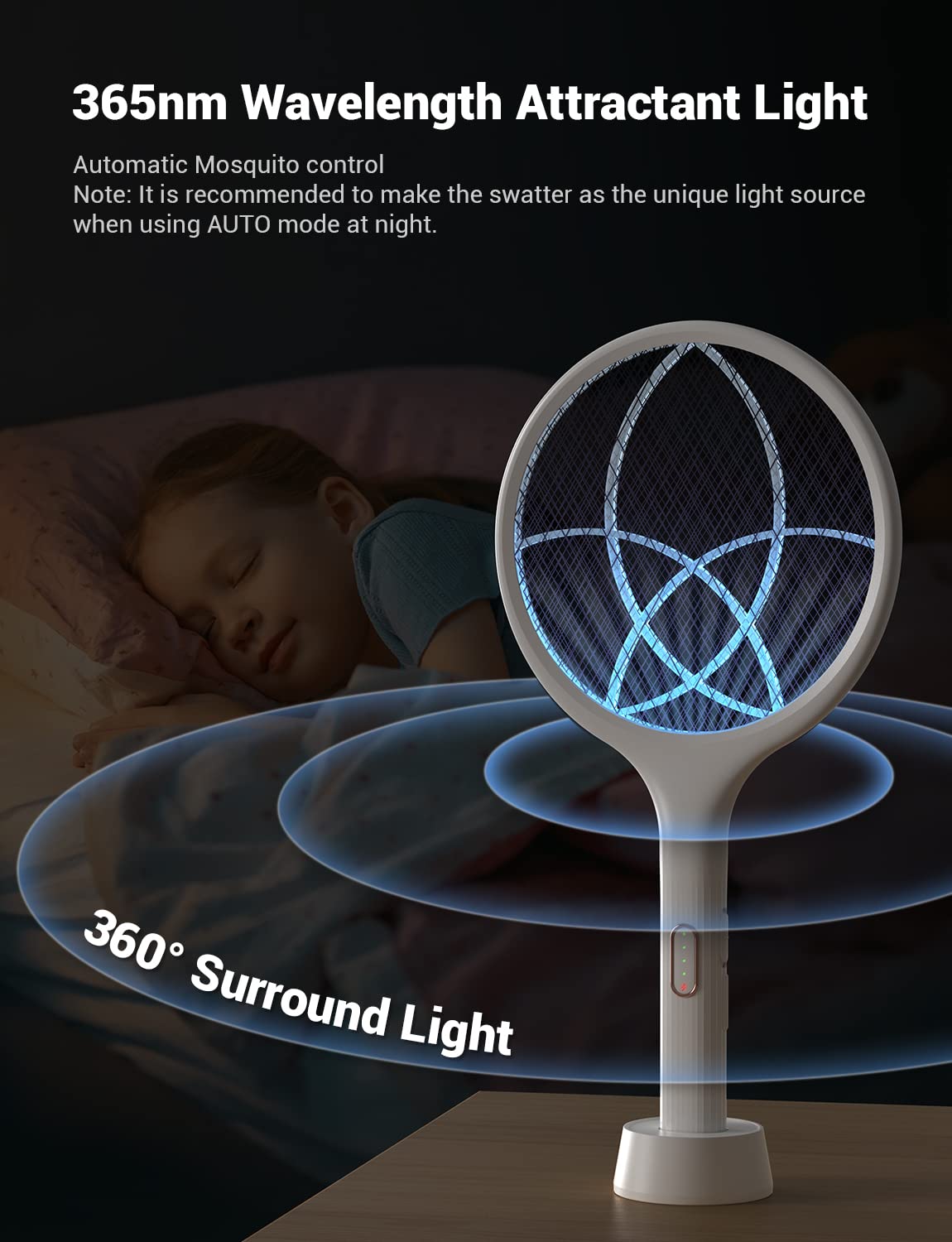 YISSVIC Electric Fly Swatter 4000V Bug Zapper Racket Dual Modes Mosquito Killer with Purple Mosquito Light Rechargeable for Indoor Home Office Backyard Patio Camping (2, White)