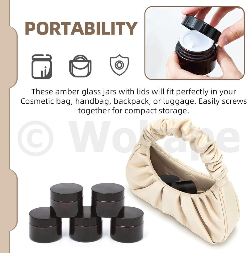 20Pcs 5ml Round Glass Jars with Liner Lids Spoons, 0.17oz Amber Refillable Cosmetic Storage Jars for Cream Lotion Liquid Powder