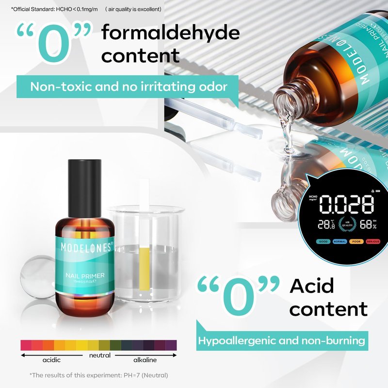 modelones Nail Primer Top Coat, 15 ml Acid Free No Lift Bond Primer, Hema-Free Bonder for Gel Polish Nail Supplies Set