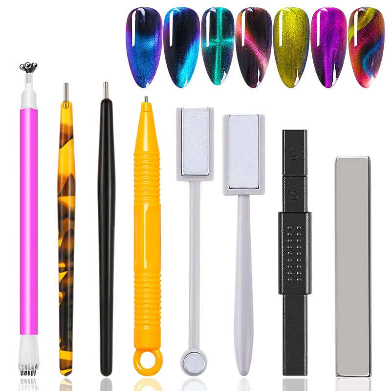 Cat Eye Nail Magnet Tools - 8-Piece Double-Head Set for 3D Nail Art | Multi-Function Design