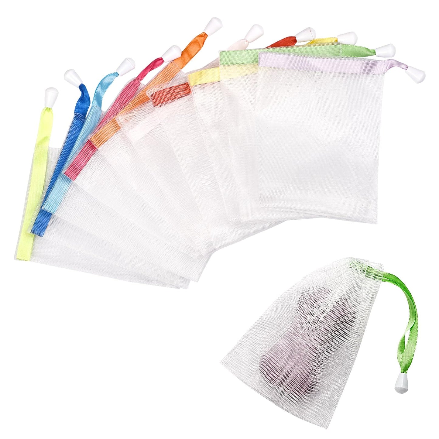 10PCS Mesh Soap Bag, Exfoliating Soap Saver Pouch, Foam Net Soap Saver, Soap Bag Soft for Shower with Drawstring