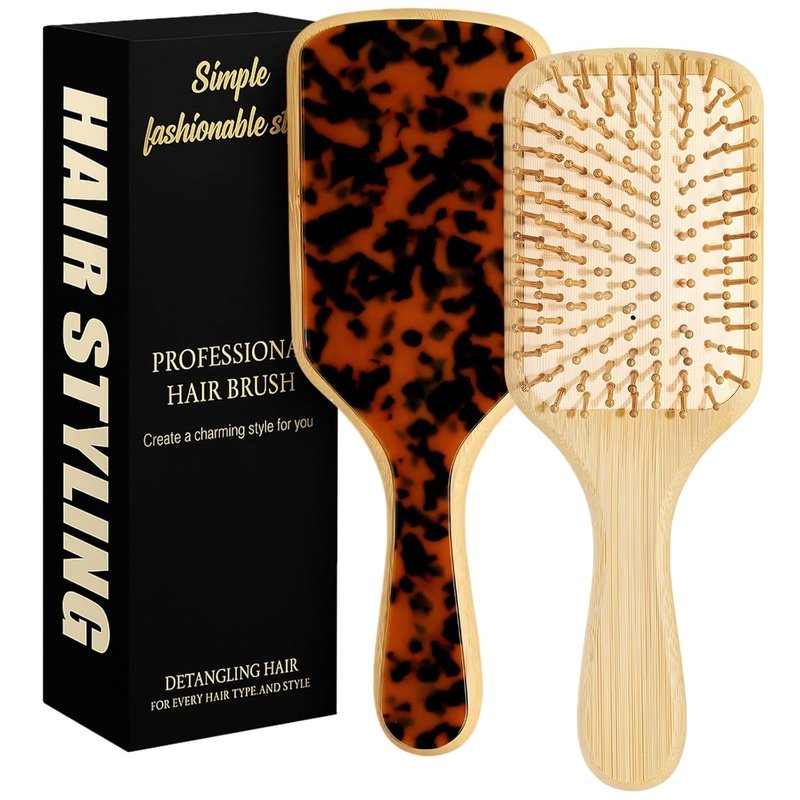 Skiennix Bamboo Hair Brush - Natural Wooden Paddle with Bristles for Hair Growth | All Hair Types