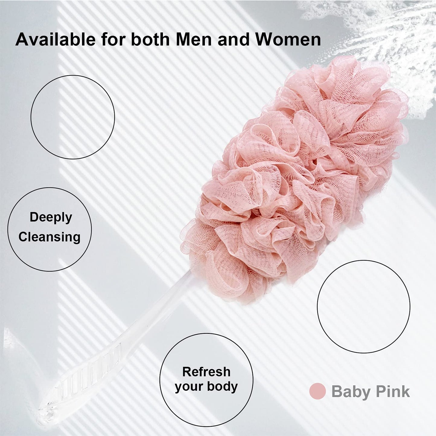PPHAO - Back Loofah on a Stick for Men - Bath Brush Long Handle for Shower Elderly - Loofah Sponge for Women - Plastic Loofah - Bath Body Brush - Pink Loofah - 2Pack