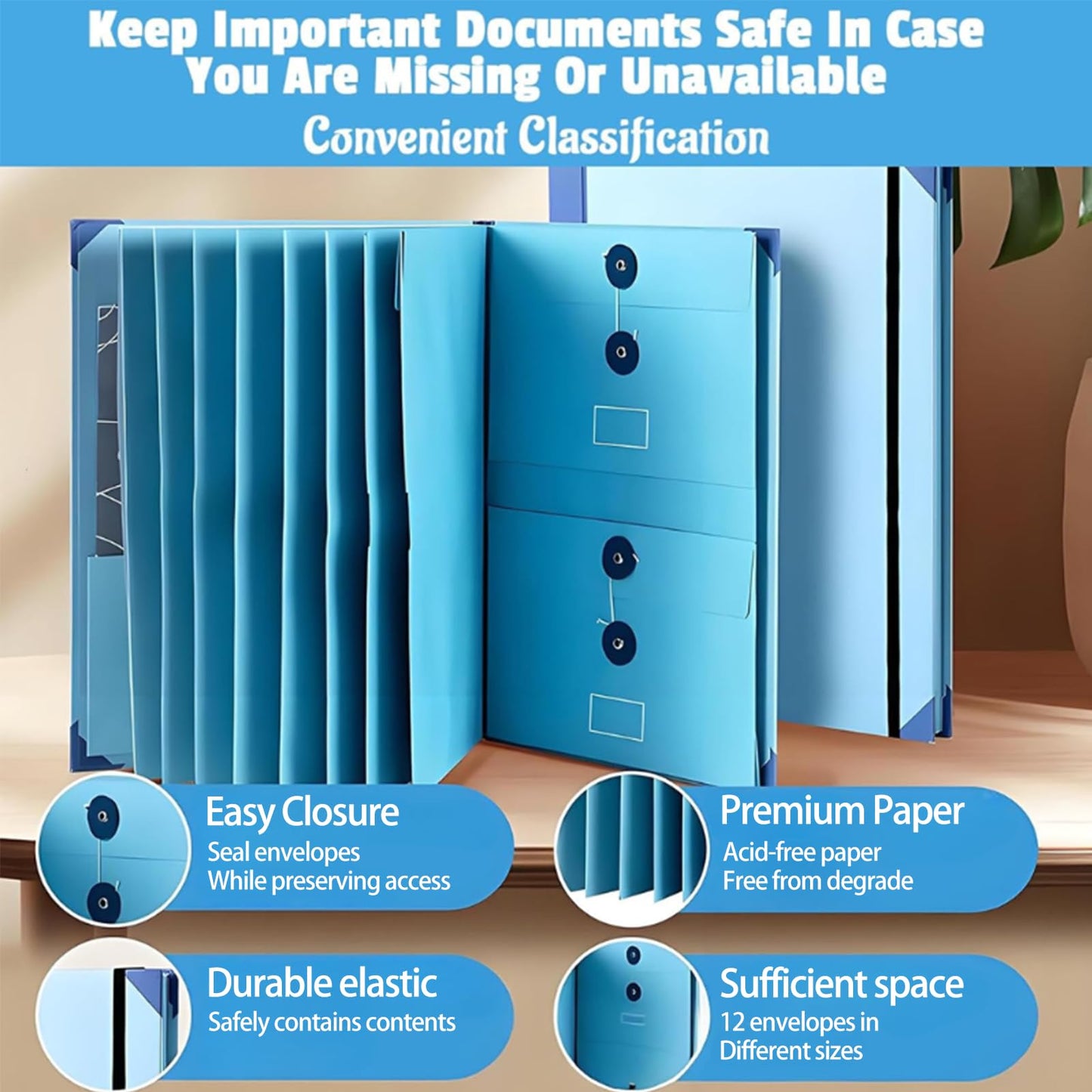 Important Document Organizer,Folders for Documents,Bound Expanding File for Important Papers/Passports/Birth Certificates(Yellow)