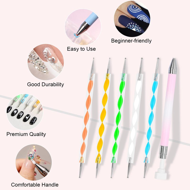 Ruetail Wax Pencil for Rhinestones, Upgraded Rhinestones Applicator Gem Crystals Picker Tool, Super Sticky Rhinestone Tool with 5Pcs Dual-ended Dotting Pens for Nail Art DIY Decoration (Pink)