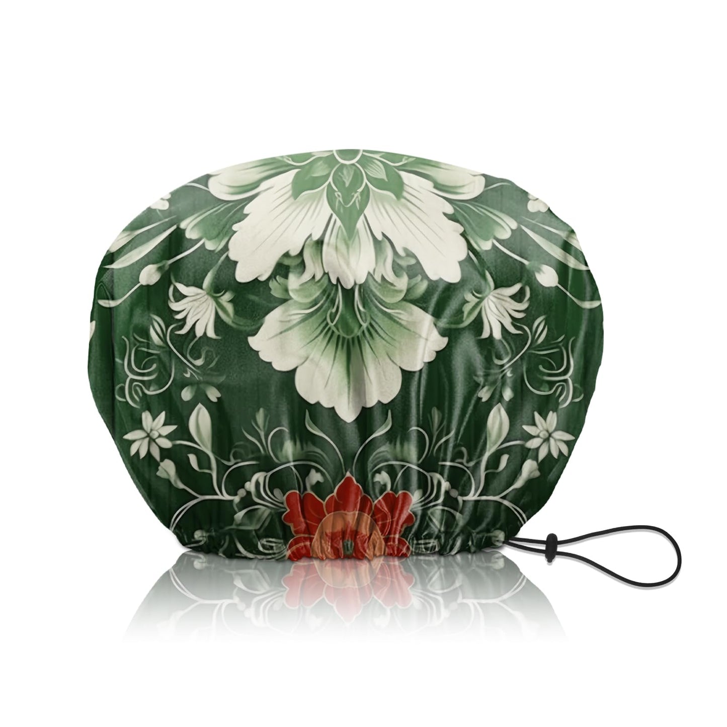 Zewurtuw Shower Cap Adjustable Waterproof Double Layer Elastic Reusable Hair Bath Cap Cute Aesthetic for Women Girls-Green Flower