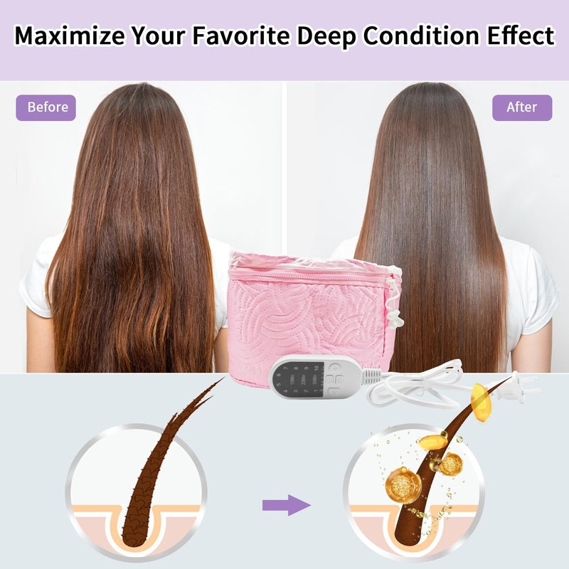 Hair Steamer Cap, Steamer for Hair with 10 Mode Temperature Control, 110V Electric Heating Cap for Hair Steamer for Deep Conditioning(Pink)